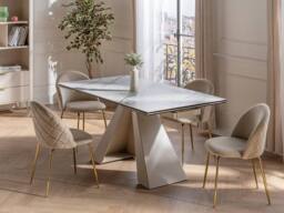Vente-unique Extendable Dining Table for 6 To 10 People - Ceramic & Metal in Beige - thumbnail 5
