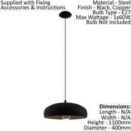 Loops Pendant Ceiling Light Modern Colour Black & Copper Coloured Steel Bulb E27 1x60W - thumbnail 2