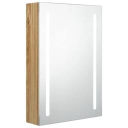 Berkfield Home LED Bathroom Mirror Cabinet Oak 50x13x70 cm in Brown - Size: 50 x 13 x 70 cm - thumbnail 2