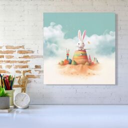"Warren Reed - Designer White Rabbit On A Beach Holiday Canvas in Yellow - Size: W30"" x H30""" - thumbnail 2