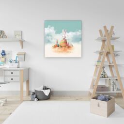"Warren Reed - Designer White Rabbit On A Beach Holiday Canvas in Yellow - Size: W30"" x H30""" - thumbnail 3
