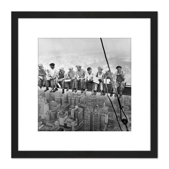 Artery8 Lunch Atop A Skyscraper New York 1932 Iconic Photo 8X8 Inch Square Wooden Framed Wall Art Print Picture with Mount in Black - image 1