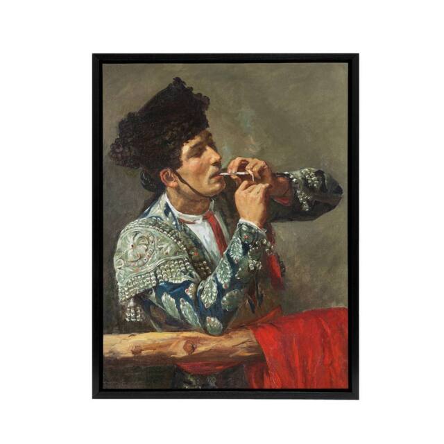 "Artery8 After the Bullfight Bullfighter Smoking Cassatt Framed Canvas Wall Art in Grey - Size: W12"" x H16""" - image 1