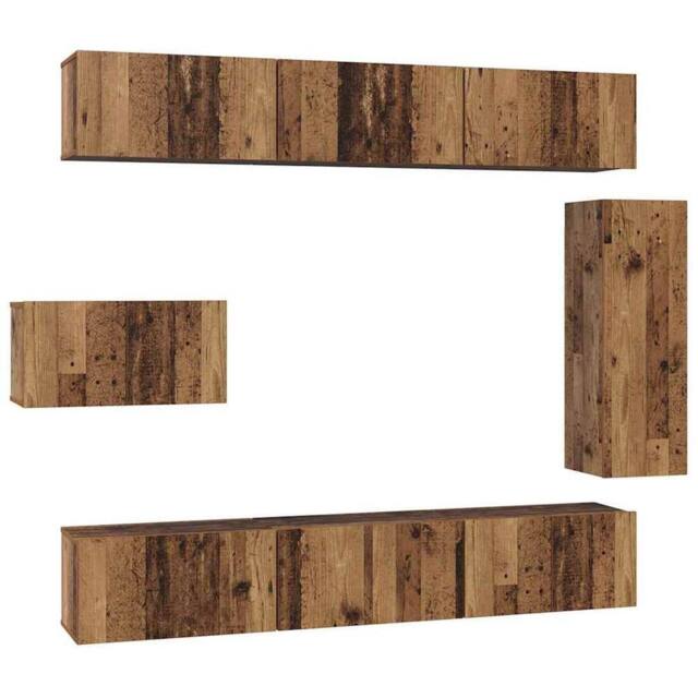 Berkfield Home TV Cabinet Set 8 pcs Old wood 30.5 x 30 x 90 cm Engineered wood in Brown - image 1
