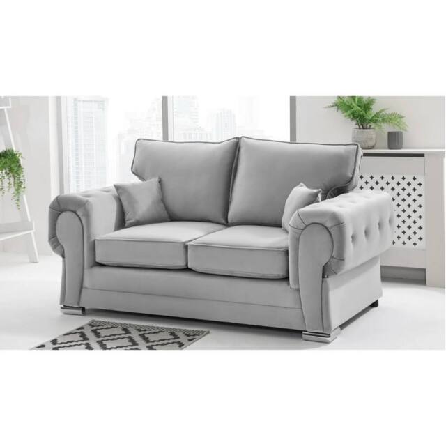 Furniture 786 Chingford Plush Velvet Full Back 2 Seater Sofa in Silver - image 1