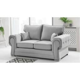 Furniture 786 Chingford Plush Velvet Full Back 2 Seater Sofa in Silver - thumbnail 1