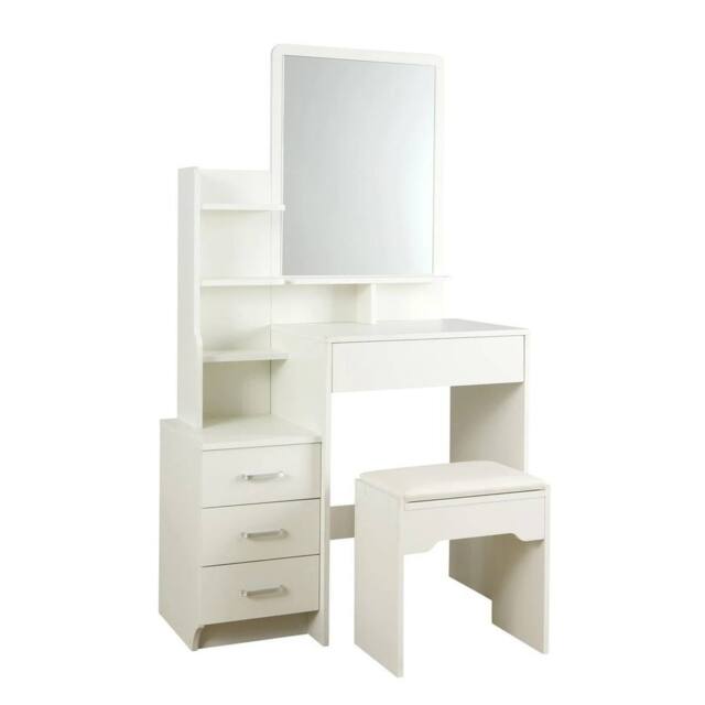 FORGEVIO 4 Drawer Dressing Table Vanity Desk With Mirror Cushioned Stool in White - image 1