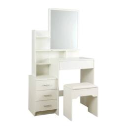 FORGEVIO 4 Drawer Dressing Table Vanity Desk With Mirror Cushioned Stool in White - thumbnail 1
