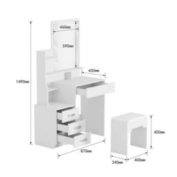 FORGEVIO 4 Drawer Dressing Table Vanity Desk With Mirror Cushioned Stool in White - thumbnail 2