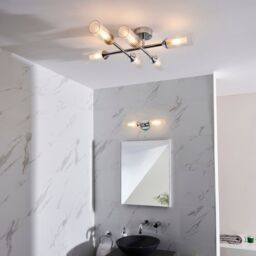 Loops Chrome Semi Flush Bathroom Ceiling Light - Ribbed & Frosted Glass - 6 Bulb in Clear - thumbnail 5