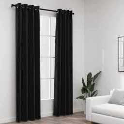 Berkfield Home Linen-Look Blackout Curtains 2 pcs Anthracite 140x245cm in Black - Size: 140x245 cm - thumbnail 2
