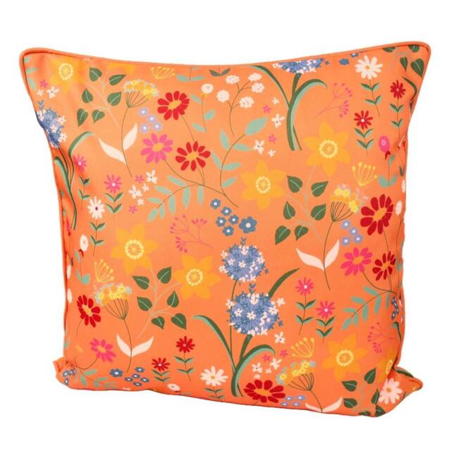 Peggy Wilkins Water Resistant Outdoor Garden Cushion Wild Blooms Orange - Size: 45 cm x 45 cm
