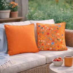 Peggy Wilkins Water Resistant Outdoor Garden Cushion Wild Blooms Orange - Size: 45 cm x 45 cm - thumbnail 2