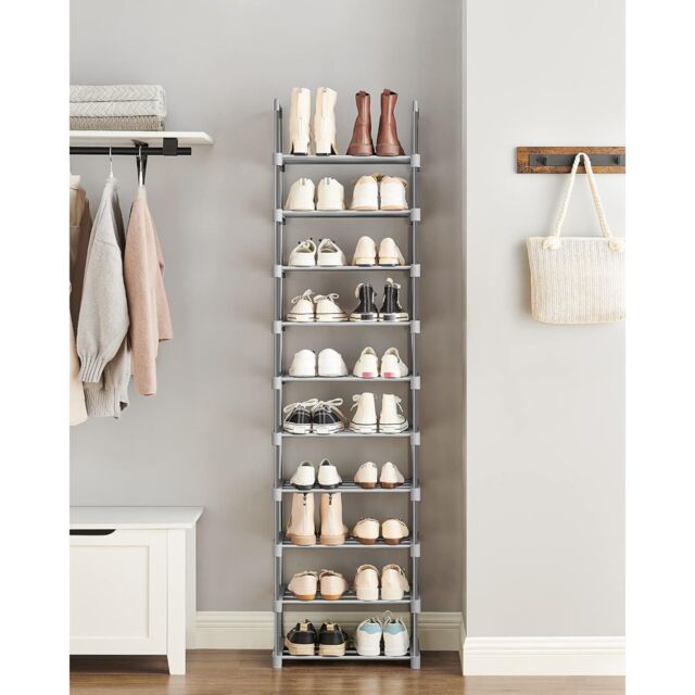 SONGMICS 10-Tier Metal Shoe Storage Organiser Customisable Space-Saving Design in Grey - image 1