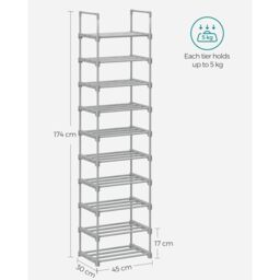SONGMICS 10-Tier Metal Shoe Storage Organiser Customisable Space-Saving Design in Grey - thumbnail 2
