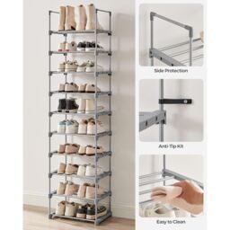 SONGMICS 10-Tier Metal Shoe Storage Organiser Customisable Space-Saving Design in Grey - thumbnail 7