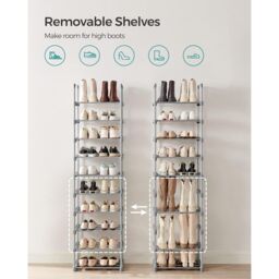 SONGMICS 10-Tier Metal Shoe Storage Organiser Customisable Space-Saving Design in Grey - thumbnail 3