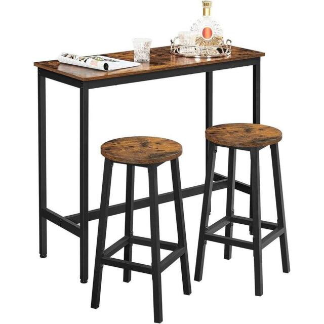 KORVIXA Dining Table Set, Bar Table & Stools in Brown - Size: 100 cm - image 1