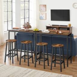 KORVIXA Dining Table Set, Bar Table & Stools in Brown - Size: 100 cm - thumbnail 5