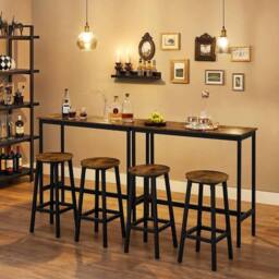 KORVIXA Dining Table Set, Bar Table & Stools in Brown - Size: 100 cm - thumbnail 4