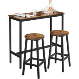 KORVIXA Dining Table Set, Bar Table & Stools in Brown - Size: 100 cm - thumbnail 1