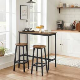 KORVIXA Dining Table Set, Bar Table & Stools in Brown - Size: 100 cm - thumbnail 3