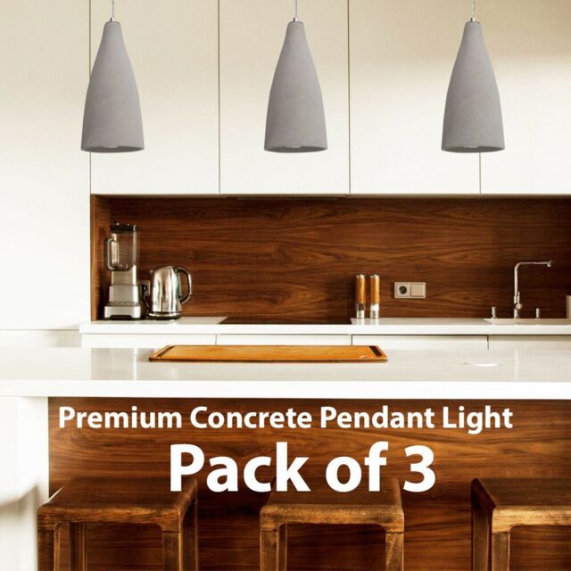 Loops 3x Concrete Ceiling Pendant Light 240V Retro Grey Hanging LED Kitchen Lamp Kit - image 1
