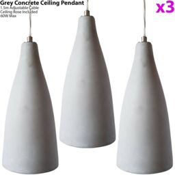Loops 3x Concrete Ceiling Pendant Light 240V Retro Grey Hanging LED Kitchen Lamp Kit - thumbnail 2
