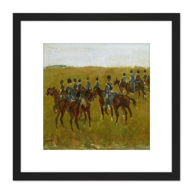 Artery8 Breitner Artillery Maneuver Army Horse Painting 8X8 Inch Square Wooden Framed Wall Art Print Picture with Mount in Black - image 1