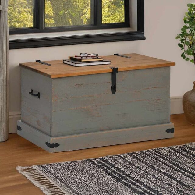 Berkfield Home Storage Chest HALDEN Grey 91x48x47 cm Solid Wood Pine - Size: 91 x 48 x 47 cm - image 1