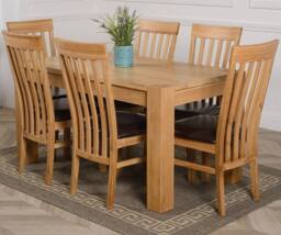 Thats Furniture Kuba 150 x 85 cm Chunky Medium Oak Dining Table & 6 Harvard Chairs in Brown - thumbnail 1