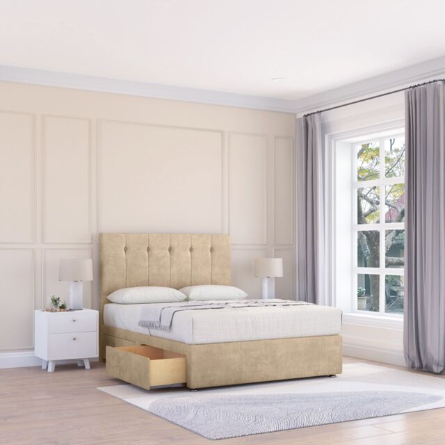 "Sloomy Highbury Divan Bed Base 4 Drawers & 26"" Struts Headboard in Cream - Size: Small Double" - image 1