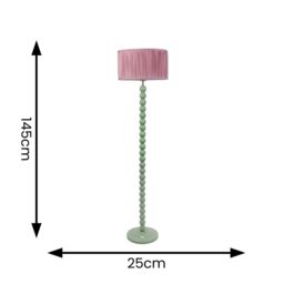ValueLights Bobbins Sage Green Floor Lamp with Ruched Pleated Drum Lamp Shade & LED Bulb in Pale Pink - thumbnail 6