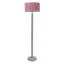 ValueLights Bobbins Sage Green Floor Lamp with Ruched Pleated Drum Lamp Shade & LED Bulb in Pale Pink - thumbnail 2