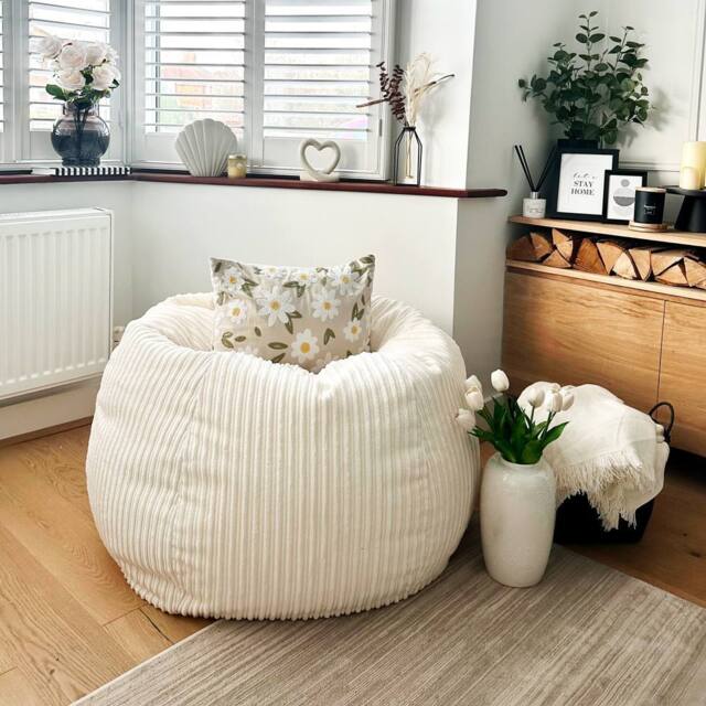 rucomfy Beanbags rucomfy Jumbo Cord Slouchbag - Indoor Classic Bean Bag for Adults in Ivory - image 1
