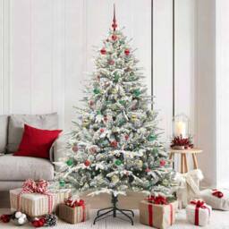 Berkfield Home Artificial Pre-lit Christmas Tree with Ball Set Green 180 cm - thumbnail 1