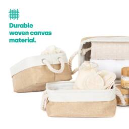 Hinsinc 3PCS MEDIUM Storage Basket Set Fabric in Beige - Size: 500mm - thumbnail 5