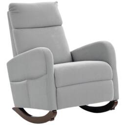 FORGEVIO Modern High Back Corduroy Leisure Rocking Chair in Grey - Size: 0.6m2