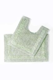 Homescapes Luxury Bath Mat Set Reversible 1600GSM 100% Cotton 2 Pc w. Pedestal Mat in Pale Green