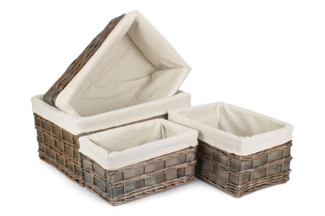 Red Hamper Wicker Set of 4 Grey Scandi Storage Basket With White Lining - image 1