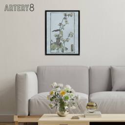 "Artery8 Leaf Cup Floral Painting Framed Canvas Wall Art Print Overbeck in Blue - Size: W12"" x H16""" - thumbnail 3