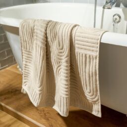 OHS Arch Jacquard Bath Hand Towel Cotton Bathroom Absorbent Quick Drying Cloth in Cream - thumbnail 4