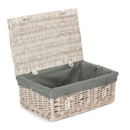 Red Hamper 35cm Empty Whitewash Picnic Basket with Grey Lining in White