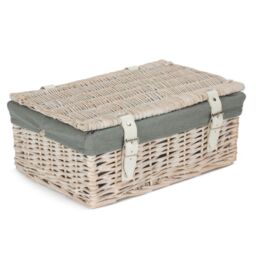 Red Hamper 35cm Empty Whitewash Picnic Basket with Grey Lining in White - thumbnail 3