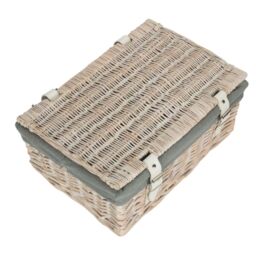 Red Hamper 35cm Empty Whitewash Picnic Basket with Grey Lining in White - thumbnail 2