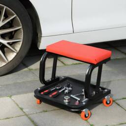 STILVORA Workshop Stool with Wheels & Tool Tray in Red - thumbnail 3