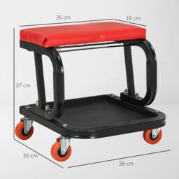STILVORA Workshop Stool with Wheels & Tool Tray in Red - thumbnail 4
