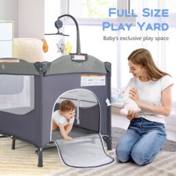 Gymax 6-in-1 Baby Travel Cot Folding Playpen With Changing Table Carry Bag in Dark Navy - thumbnail 7