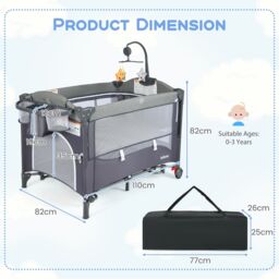 Gymax 6-in-1 Baby Travel Cot Folding Playpen With Changing Table Carry Bag in Dark Navy - thumbnail 2