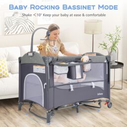 Gymax 6-in-1 Baby Travel Cot Folding Playpen With Changing Table Carry Bag in Dark Navy - thumbnail 3